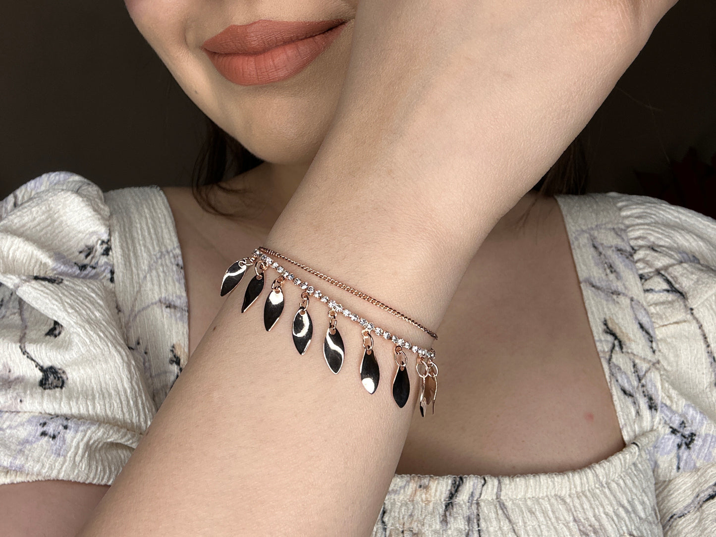Metallic leaf pattern neck charm/ bracelet