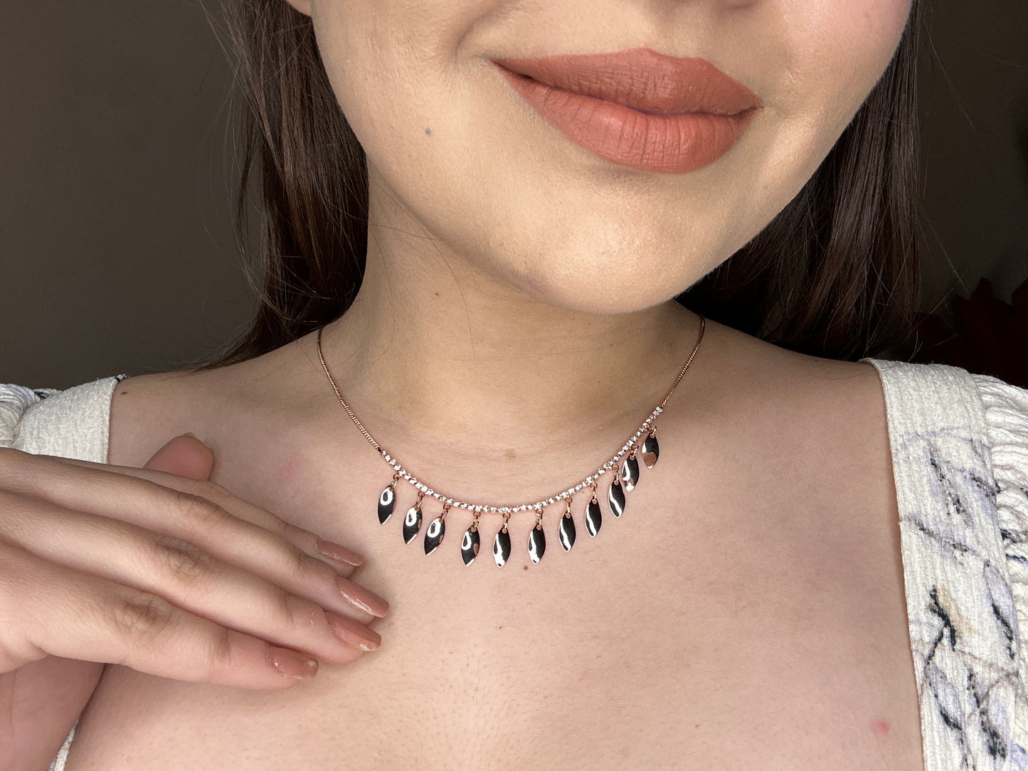 Metallic leaf pattern neck charm/ bracelet