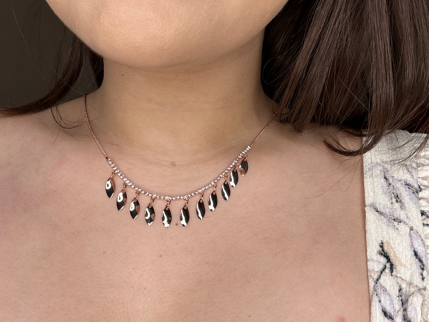 Metallic leaf pattern neck charm/ bracelet