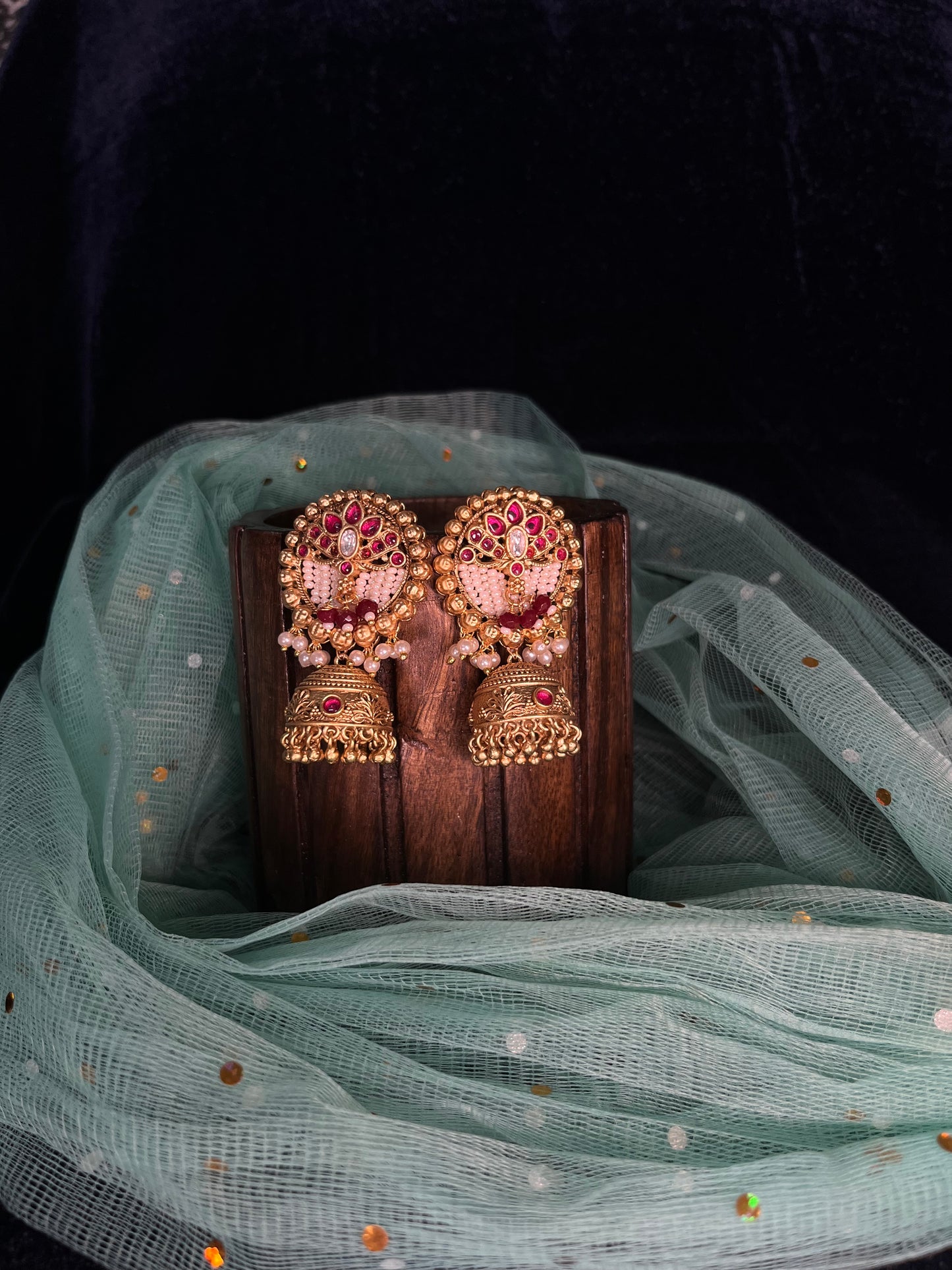 Rajwadi gold lotus jhumkas