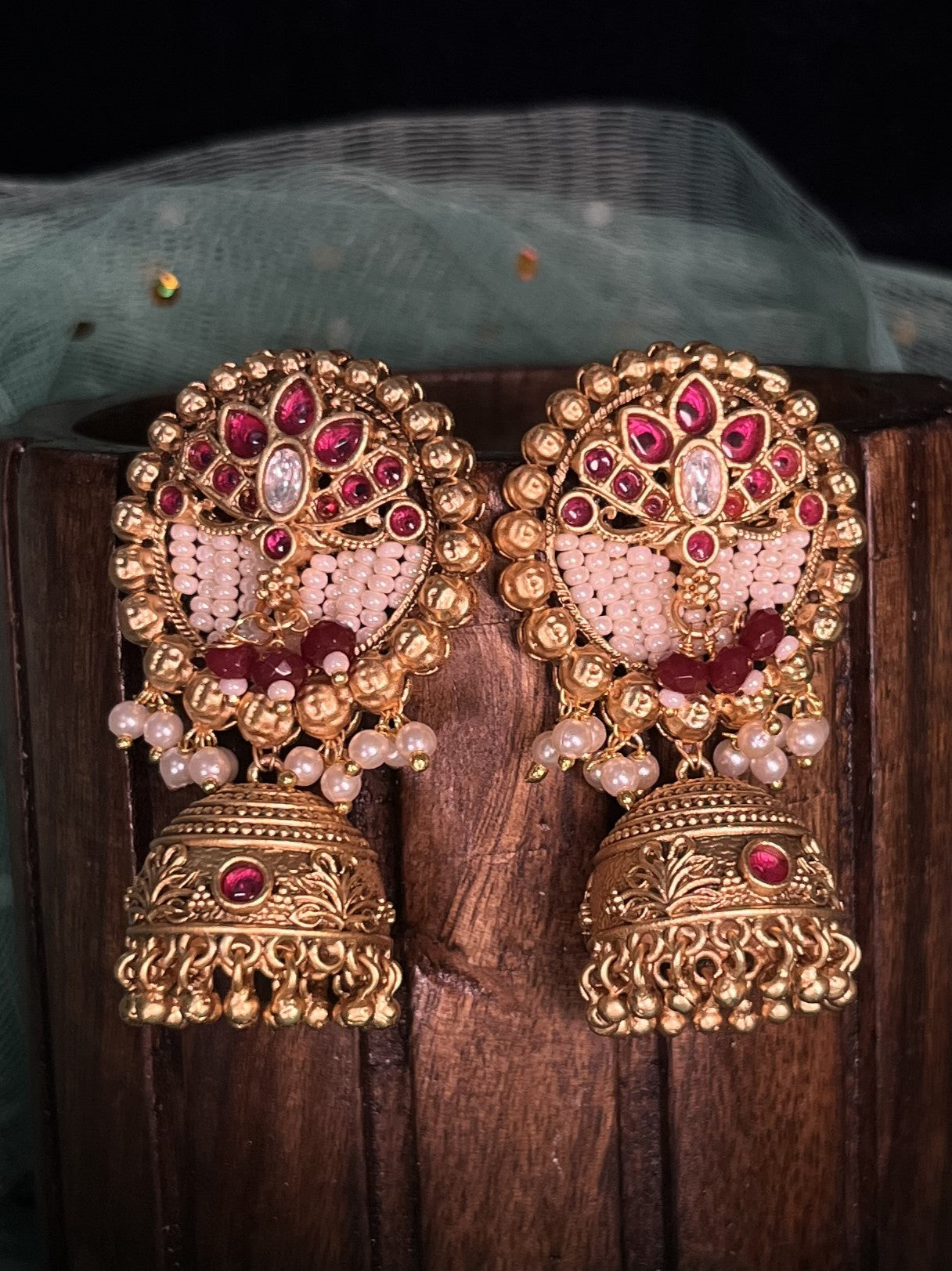 Rajwadi gold lotus jhumkas