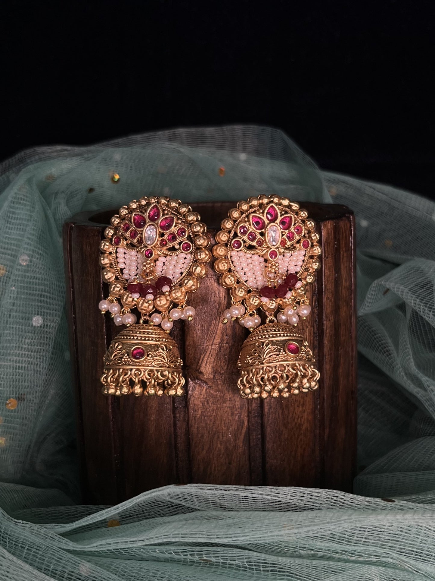 Rajwadi gold lotus jhumkas