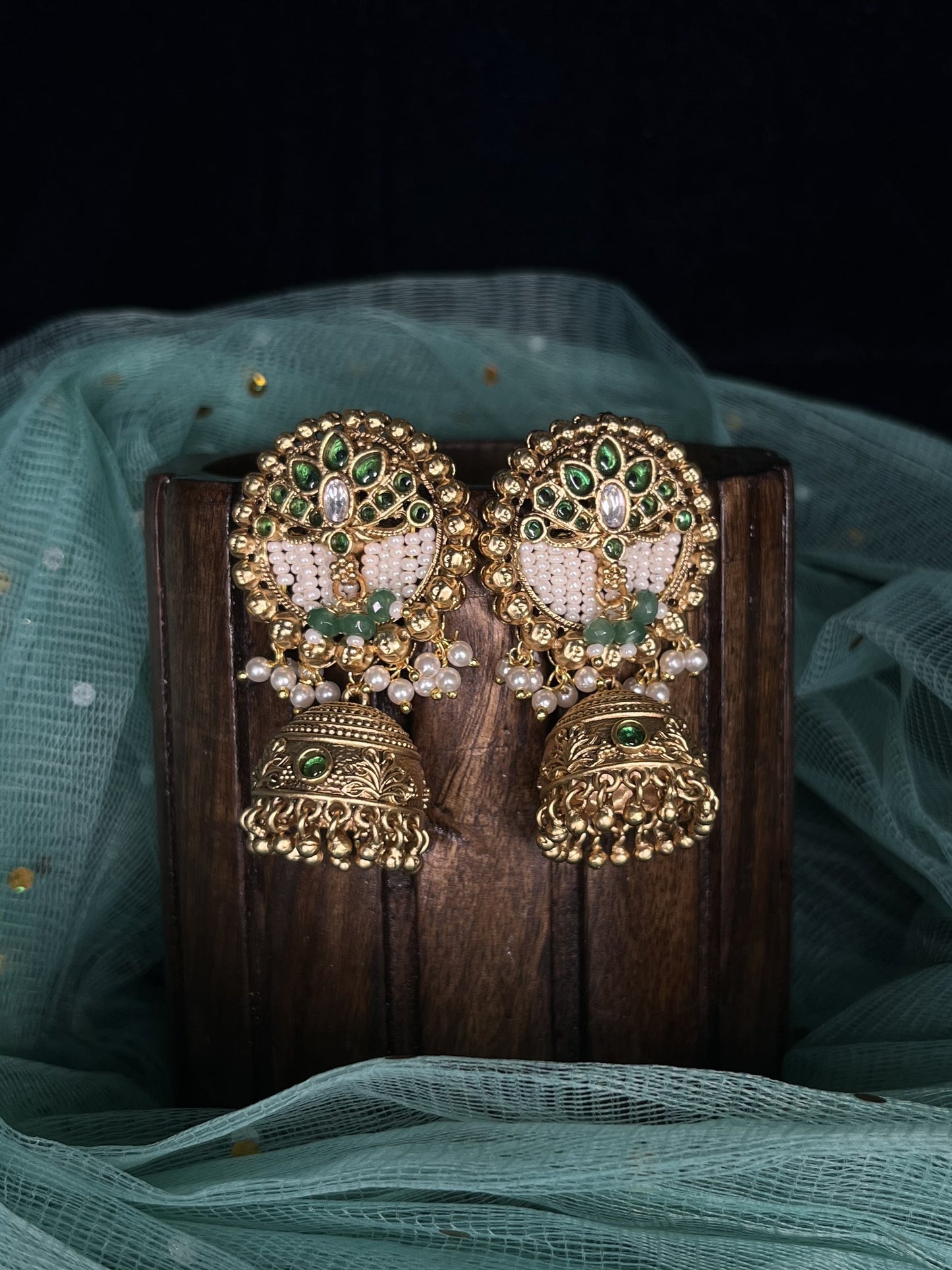 Rajwadi gold lotus jhumkas