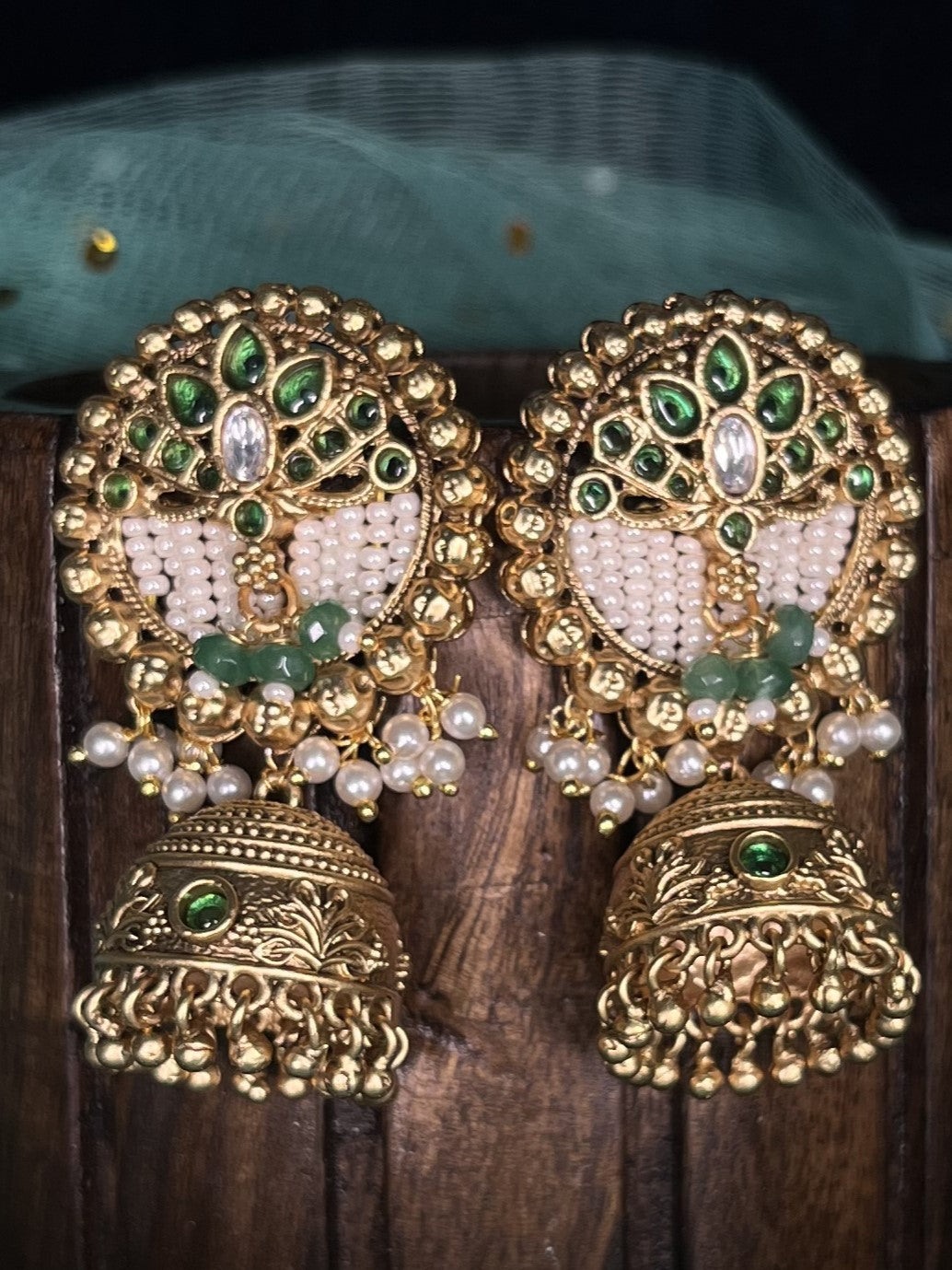 Rajwadi gold lotus jhumkas