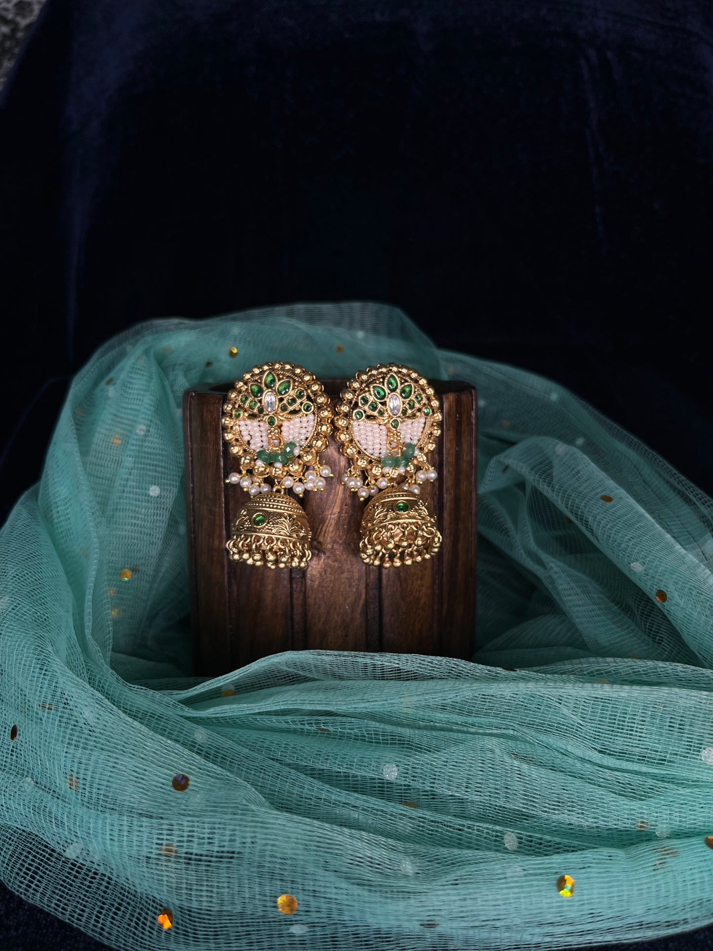 Rajwadi gold lotus jhumkas