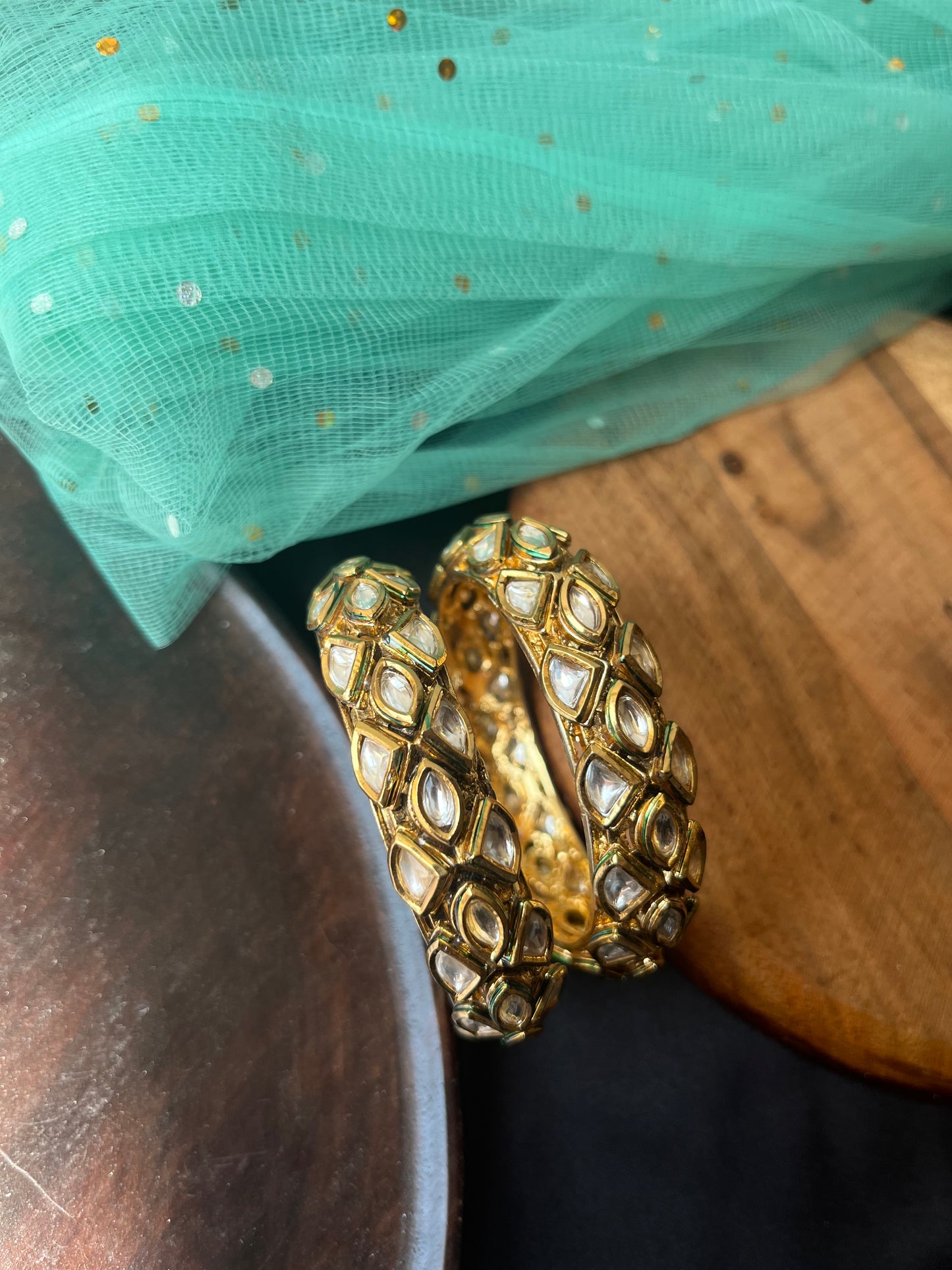 Silver foiling Kundan bangles