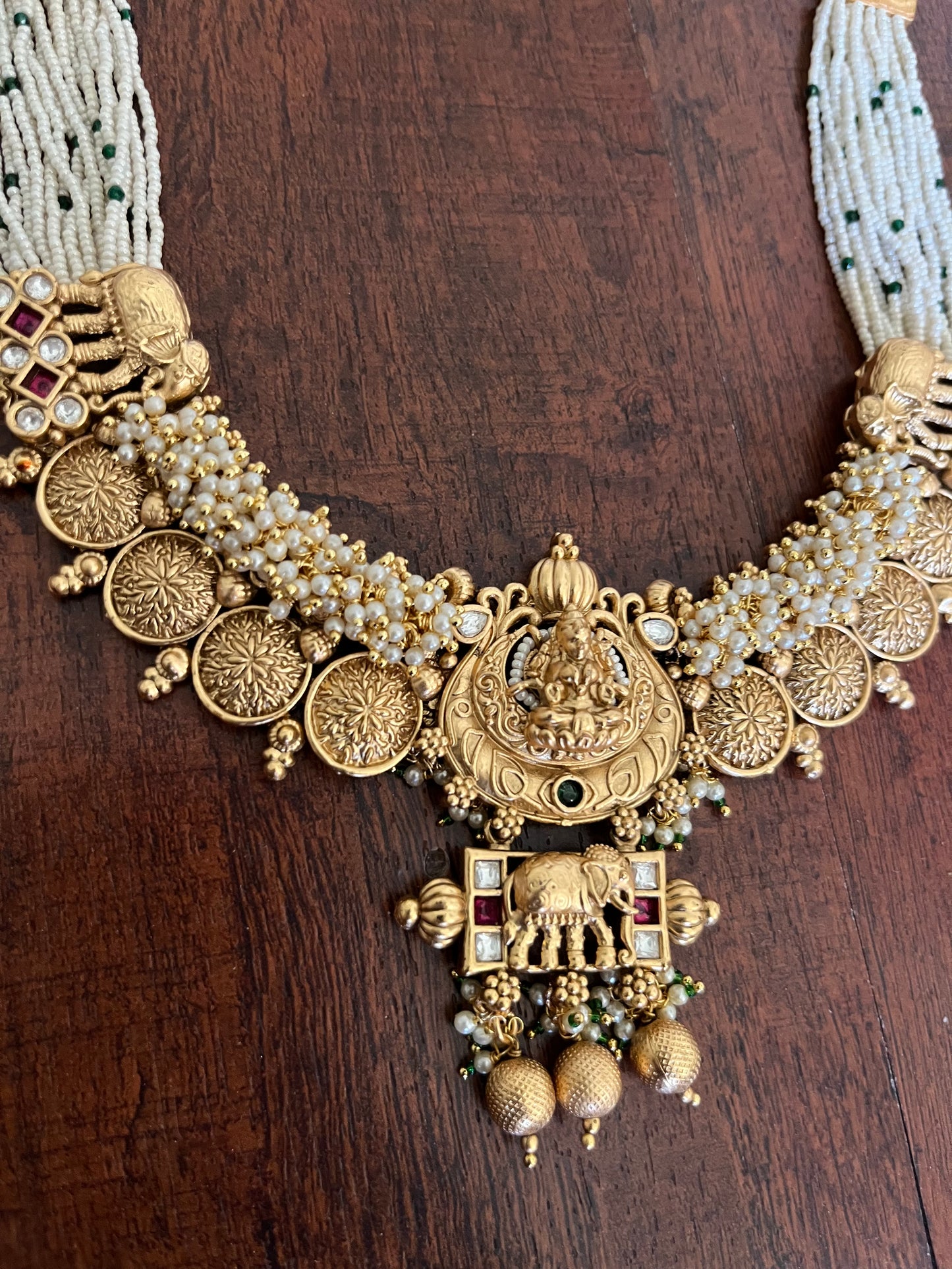 Golden gajra temple necklace