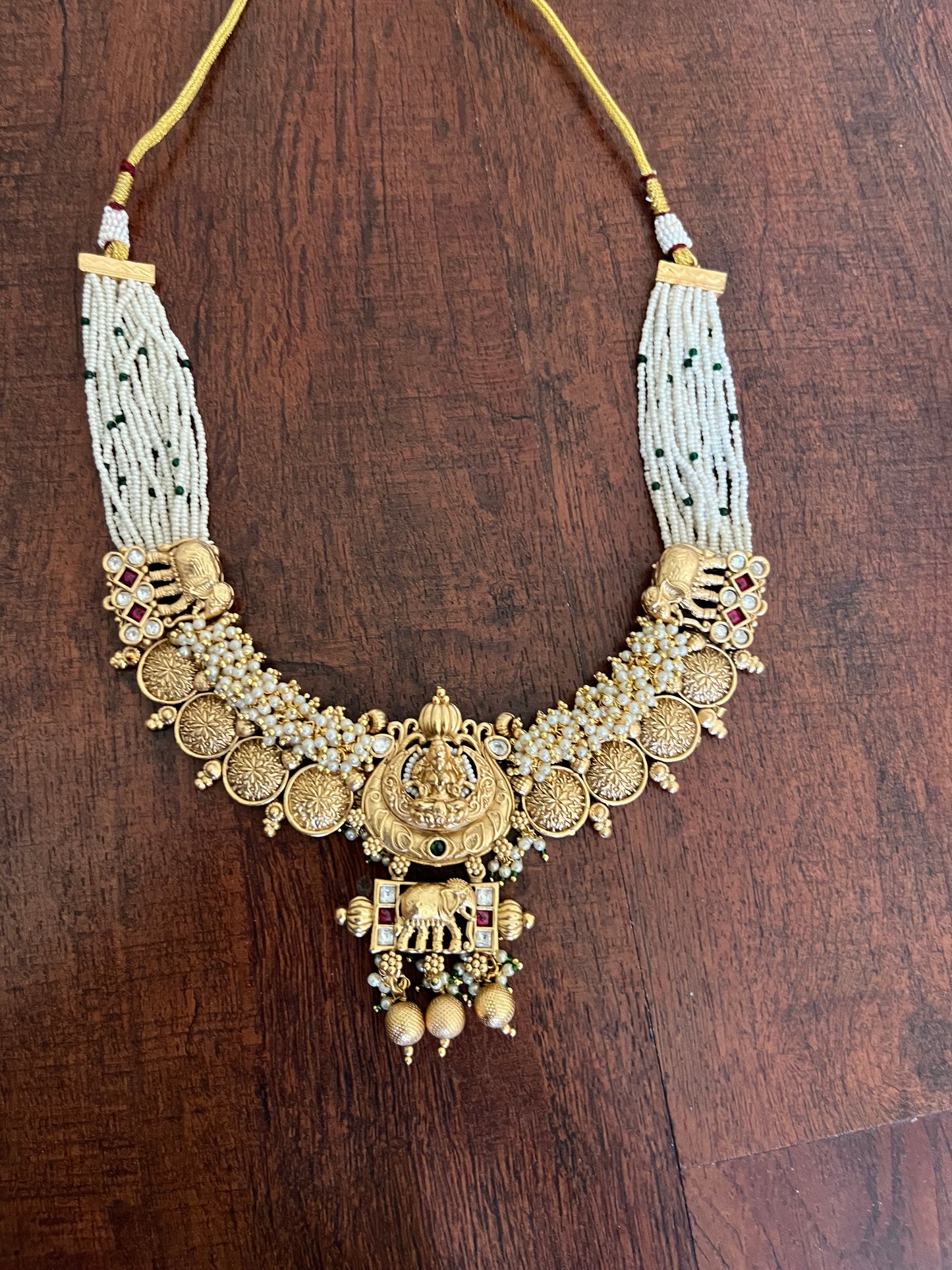 Golden gajra temple necklace