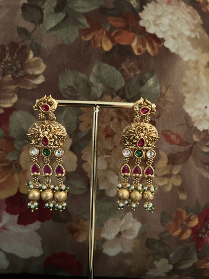 Rajwadi gold hanging danglers