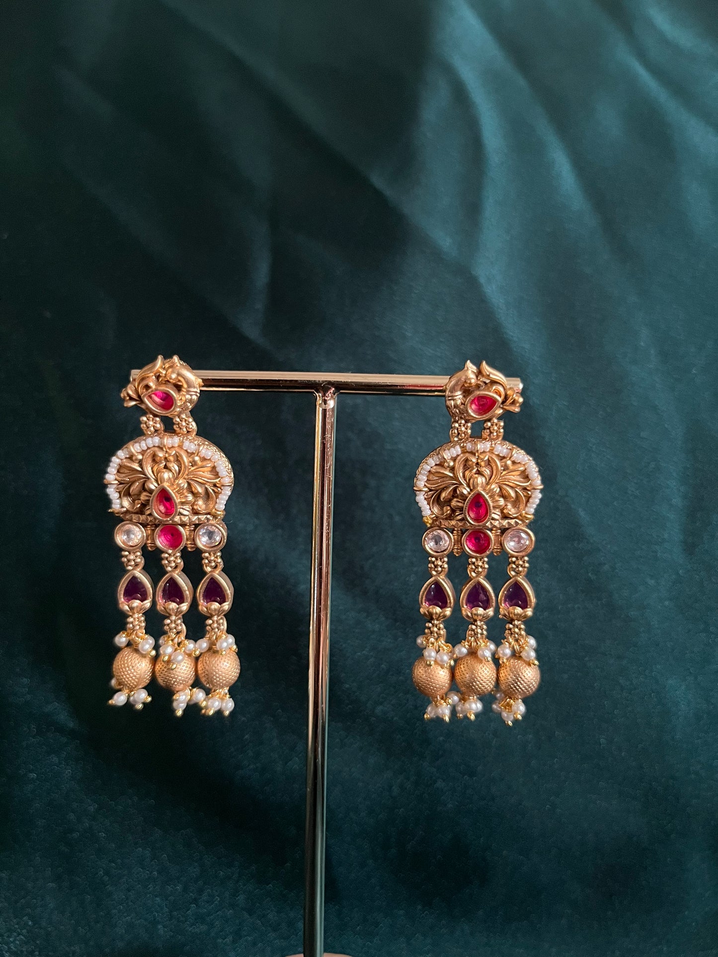 Rajwadi gold hanging danglers