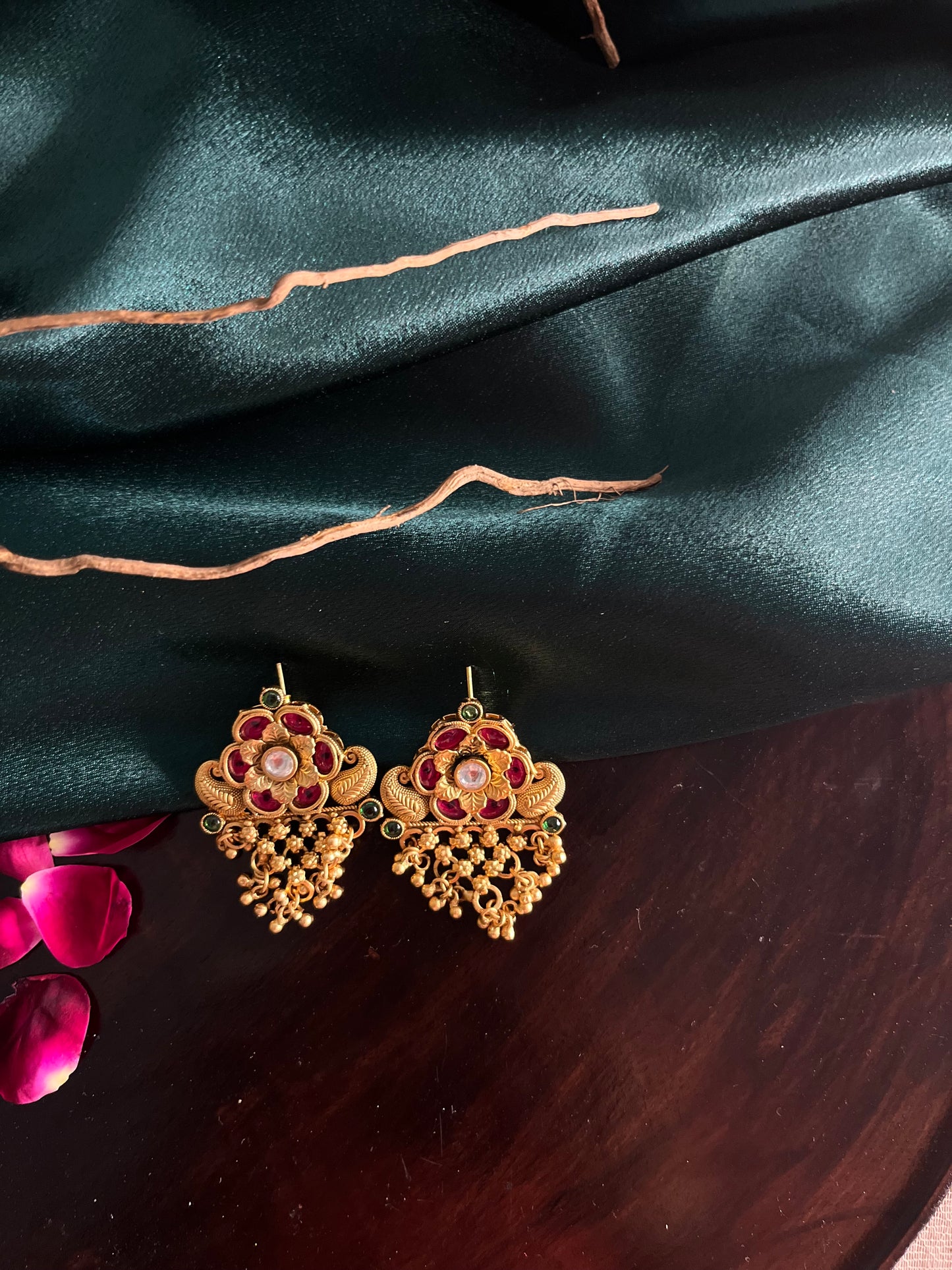 Rajwadi gold hanging danglers