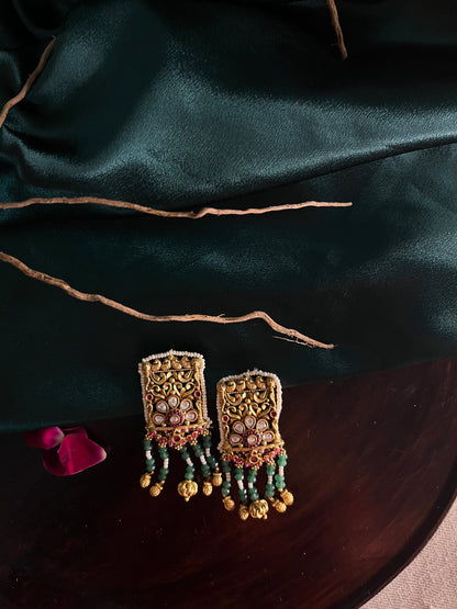 Rajwadi gold danglers with semi precious beads piroi