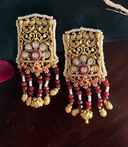 Rajwadi gold danglers with semi precious beads piroi