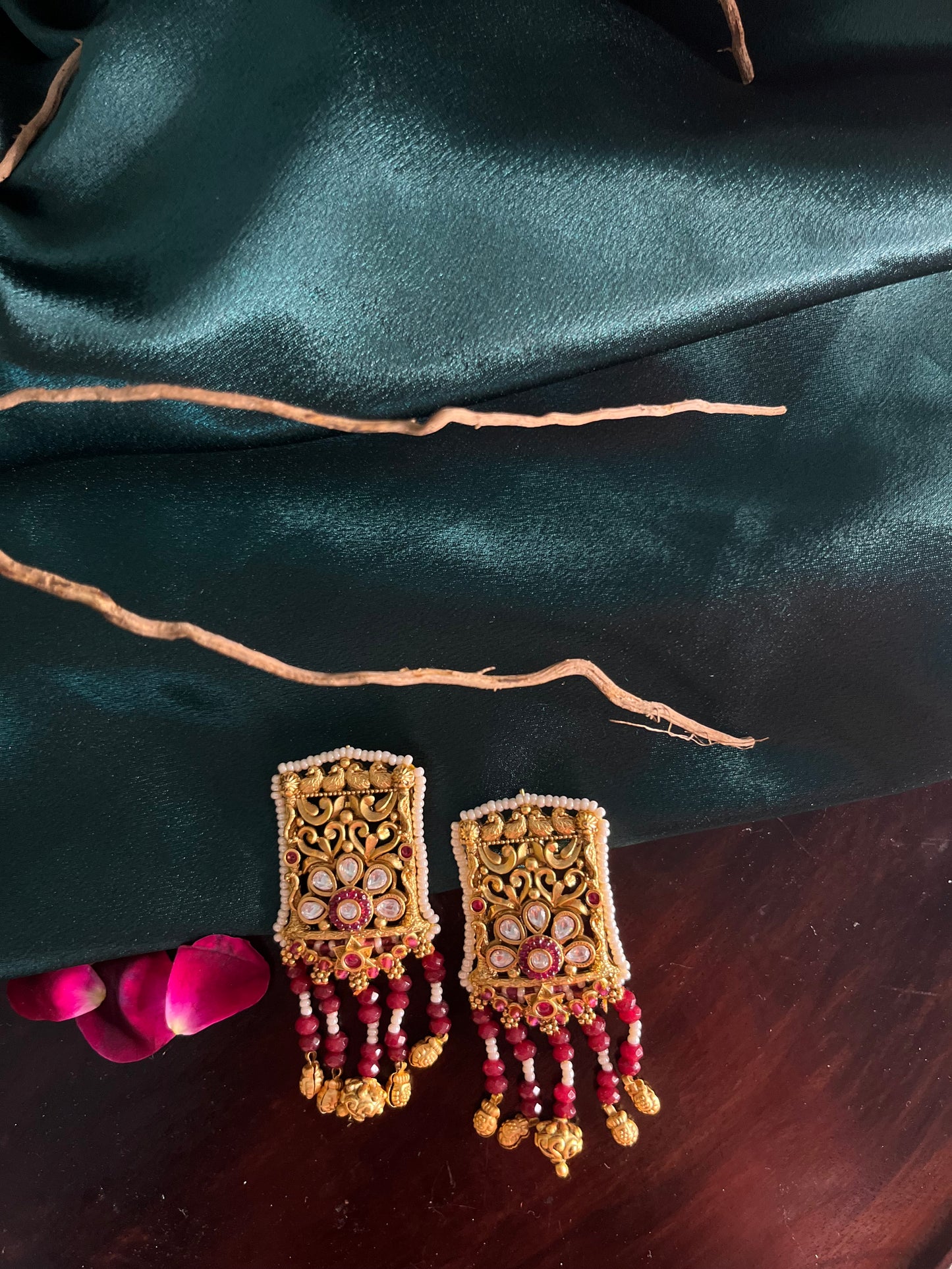 Rajwadi gold danglers with semi precious beads piroi