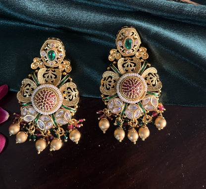 Rajwadi gold hanging danglers