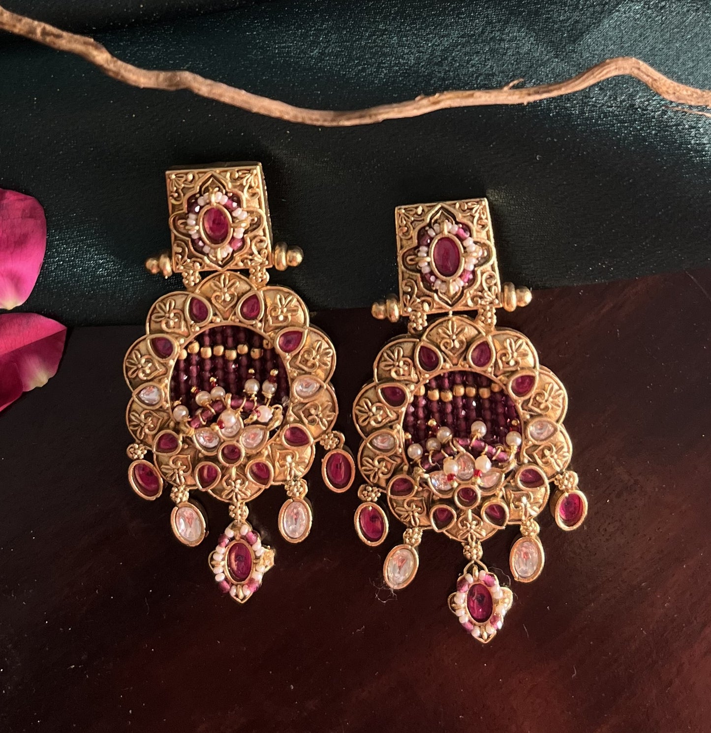 Rajwadi gold hanging danglers