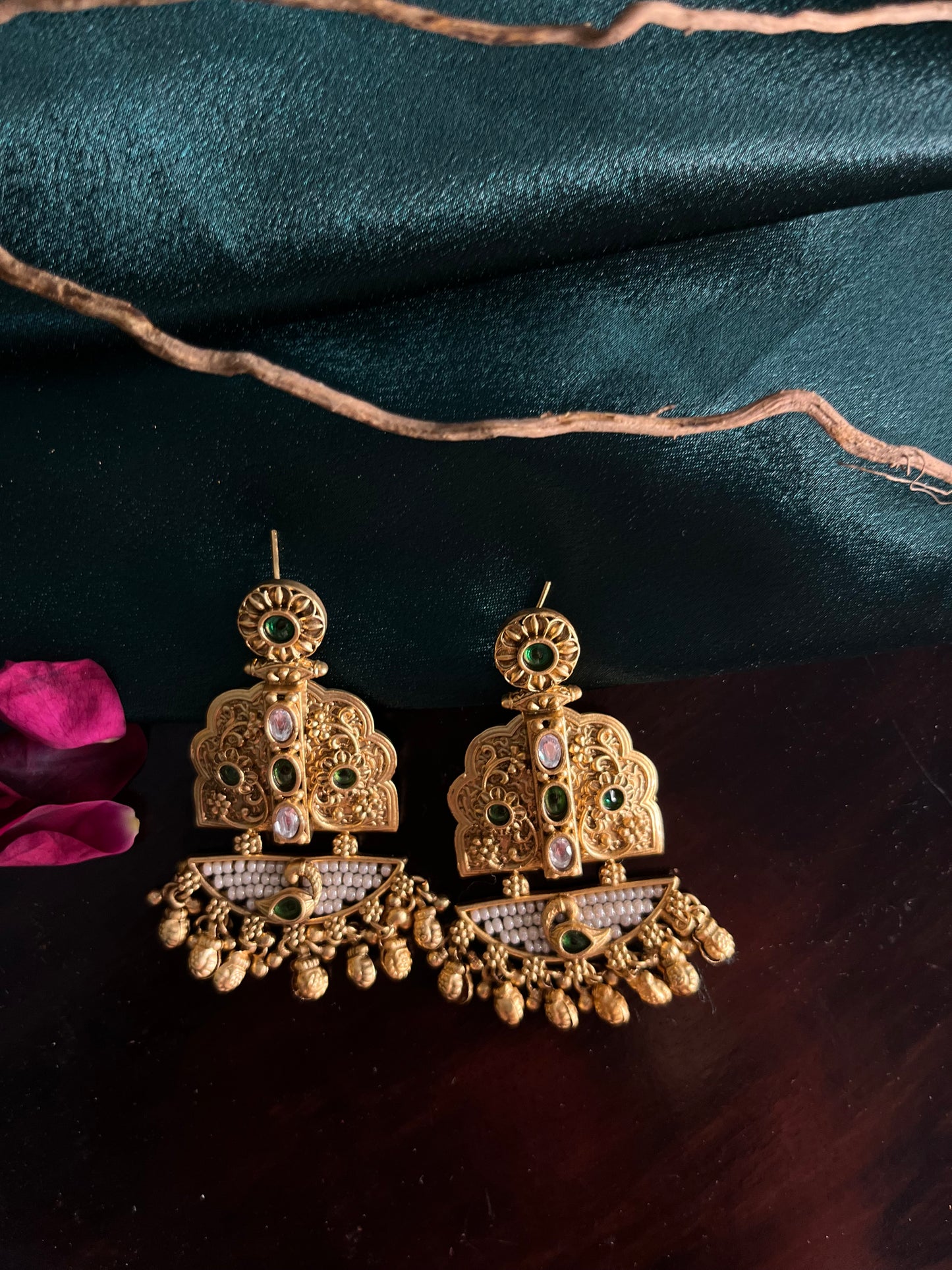 Rajwadi gold hanging danglers