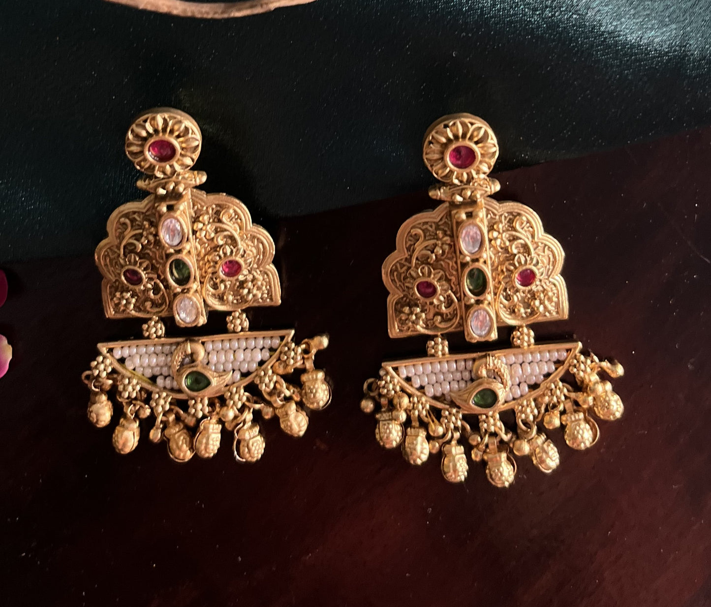 Rajwadi gold hanging danglers