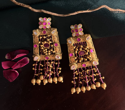 Rajwadi gold hanging danglers