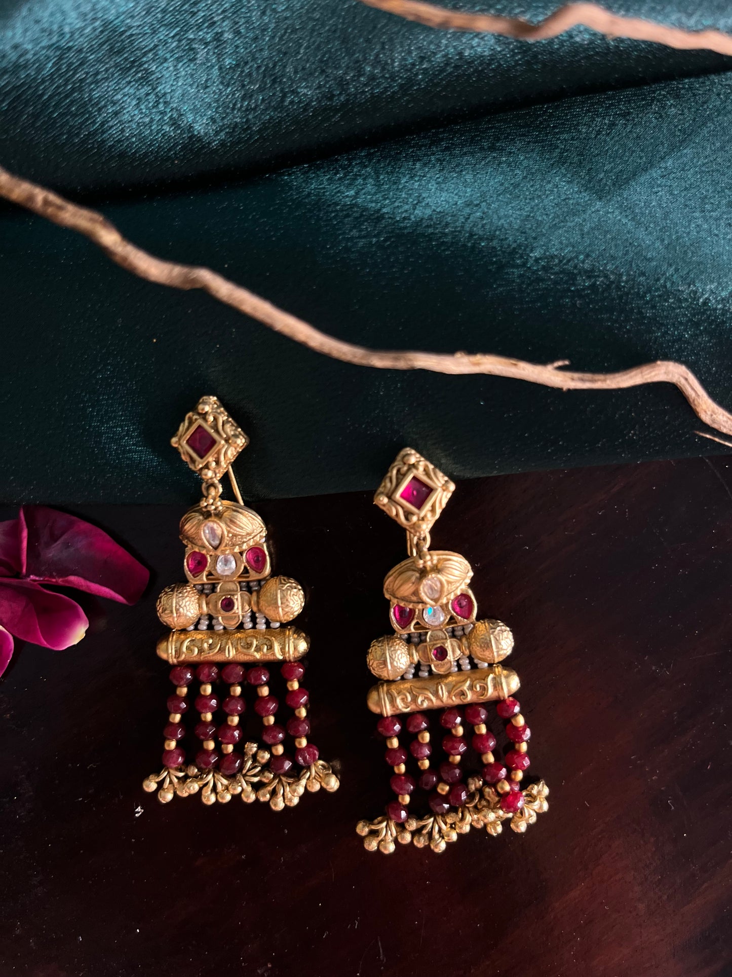 Rajwadi gold hanging danglers