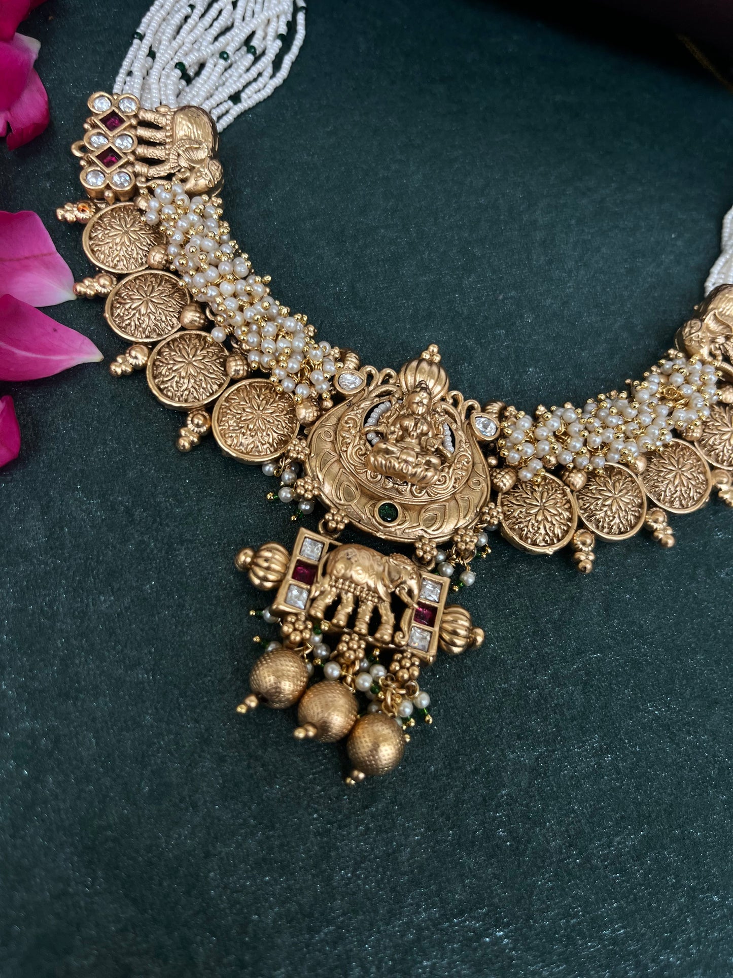 Golden gajra temple necklace