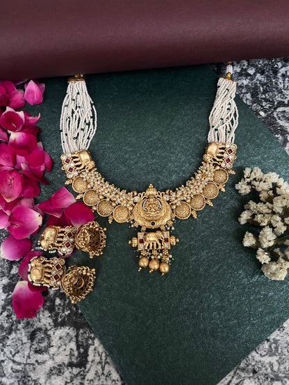 Golden gajra temple necklace