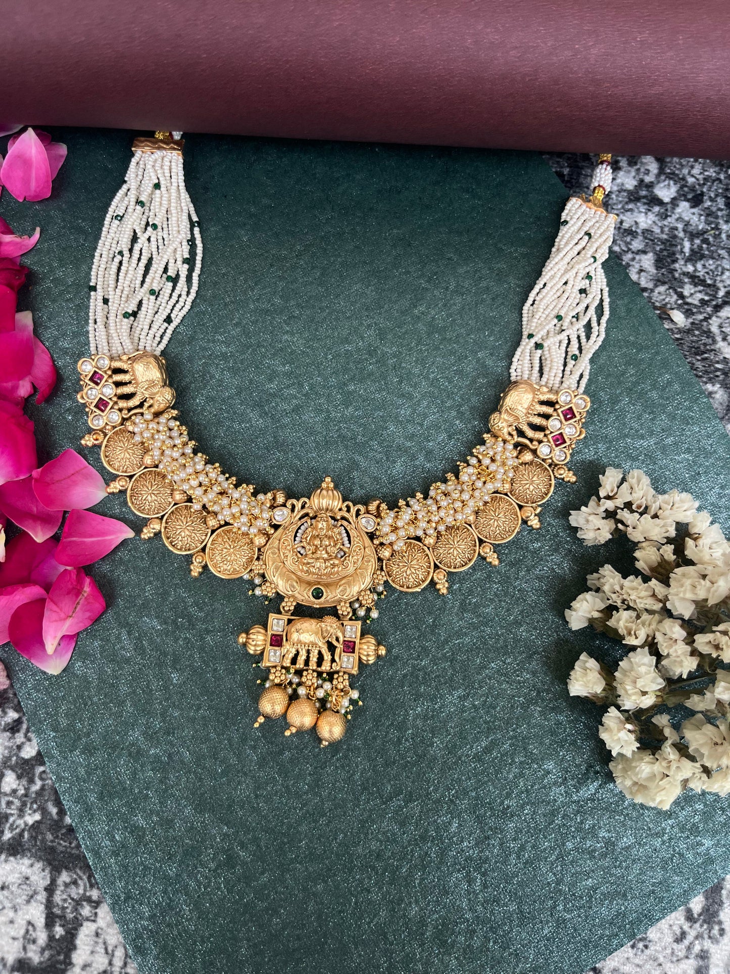 Golden gajra temple necklace