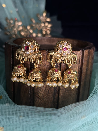 Rajwadi gold Elephant jhumkas