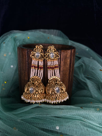 Rajwadi gold pearl hanging jhumkas