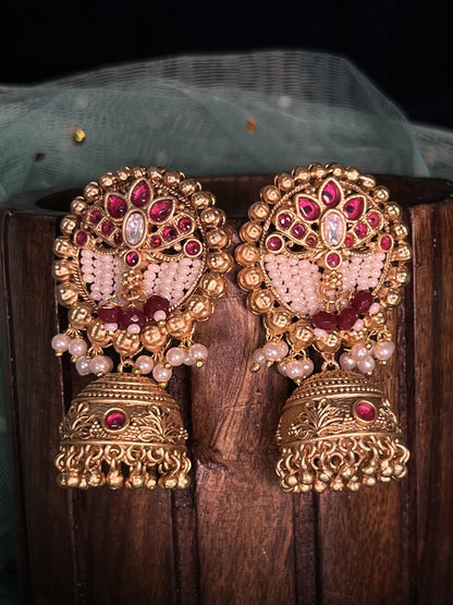 Rajwadi gold lotus jhumkas