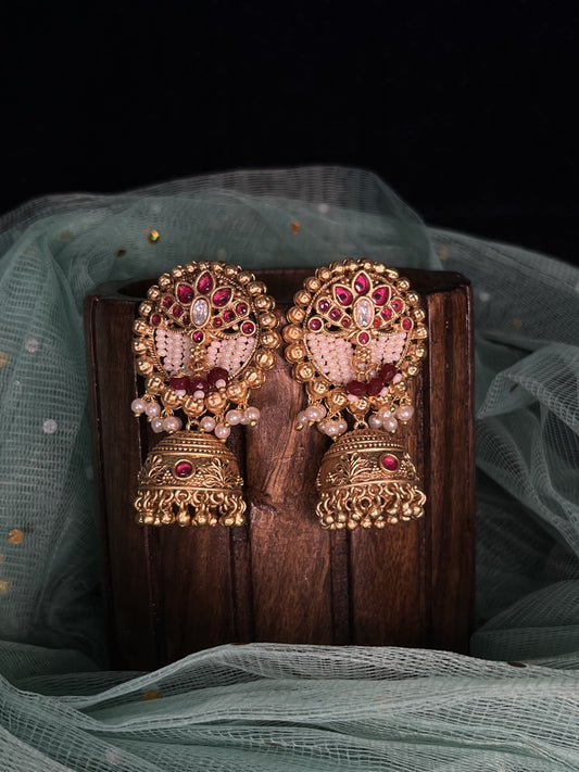 Rajwadi gold lotus jhumkas