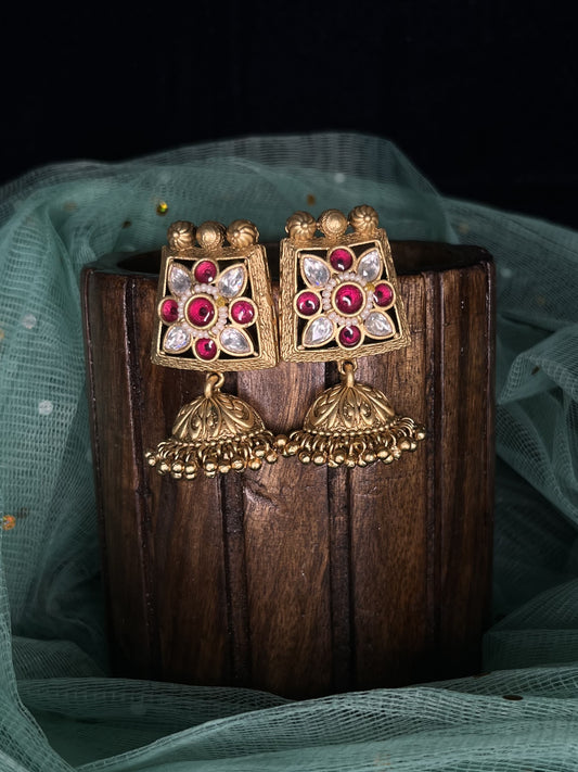 Rajwadi gold pachi kundan jhumkas