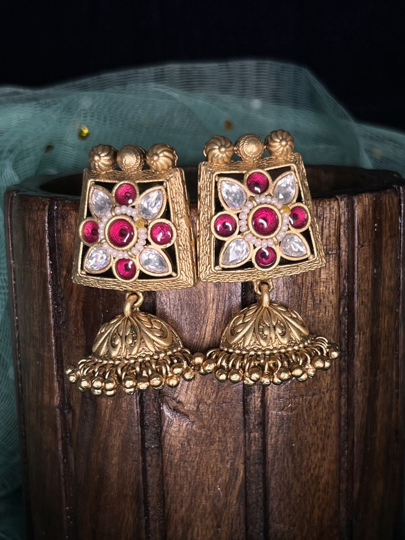 Rajwadi gold pachi kundan jhumkas