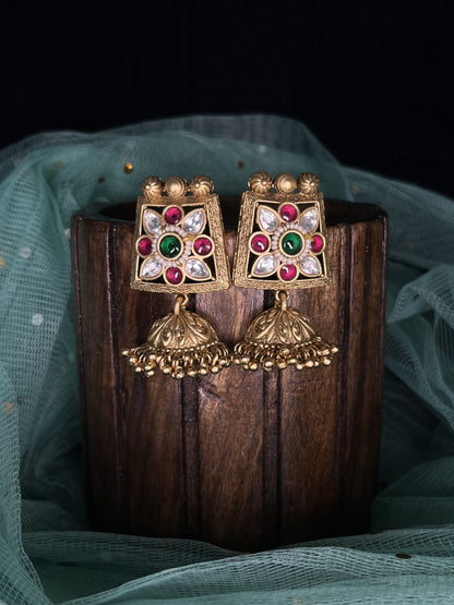 Rajwadi gold pachi kundan jhumkas