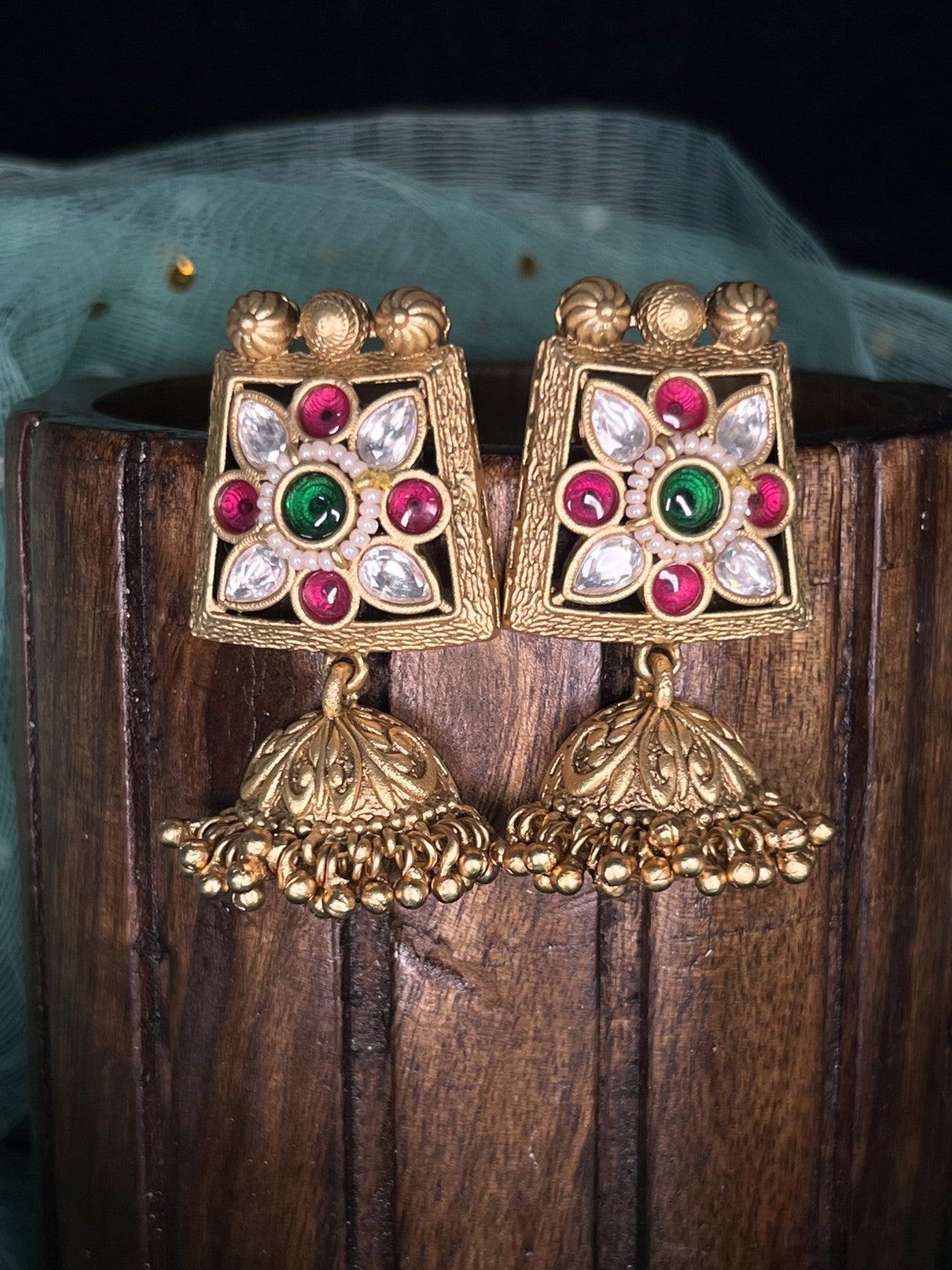 Rajwadi gold pachi kundan jhumkas