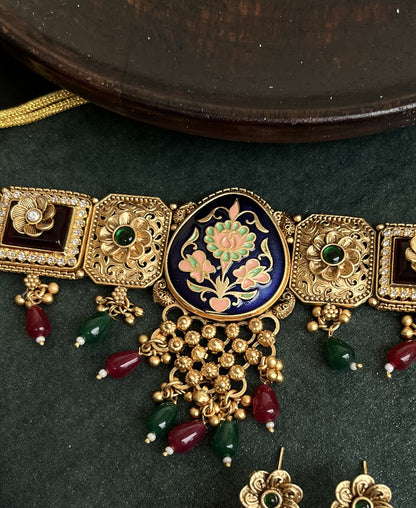 Rajwadi gold Meena choker