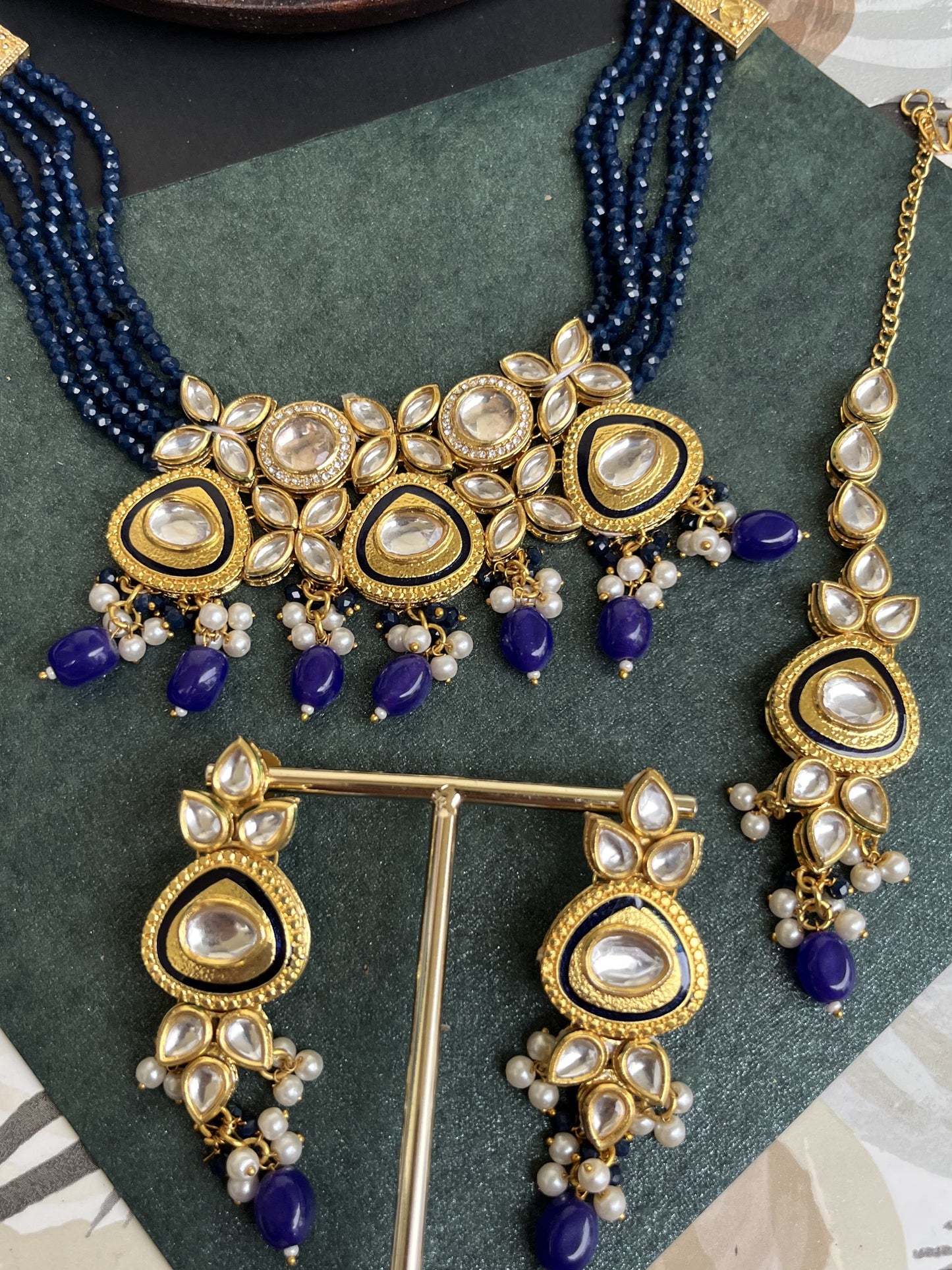 Navy blue Kundan choker