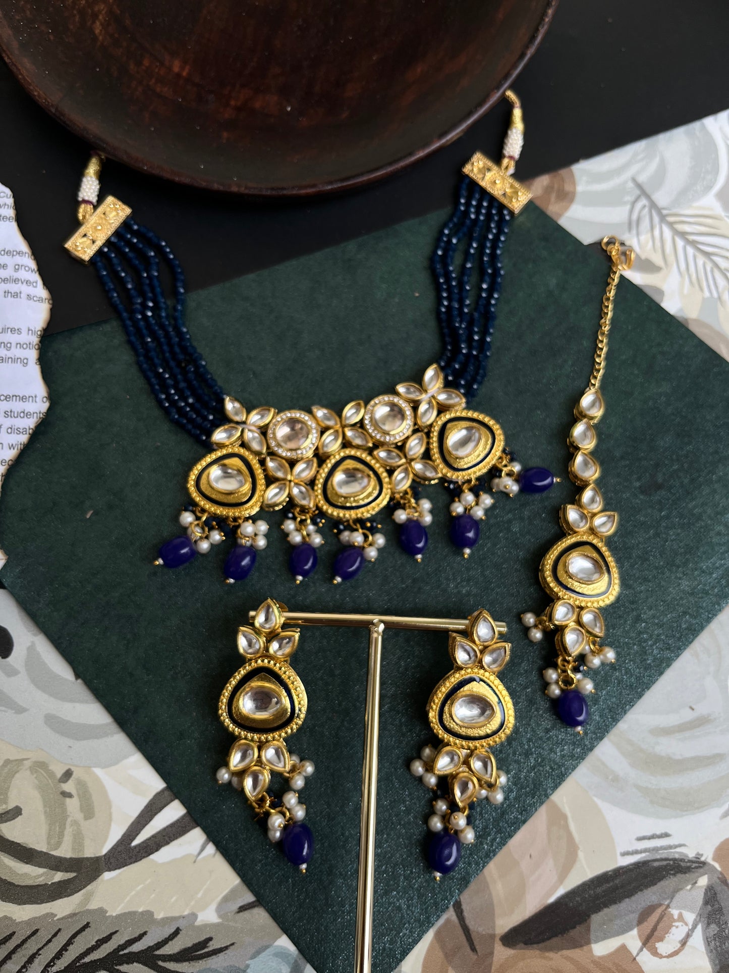 Navy blue Kundan choker