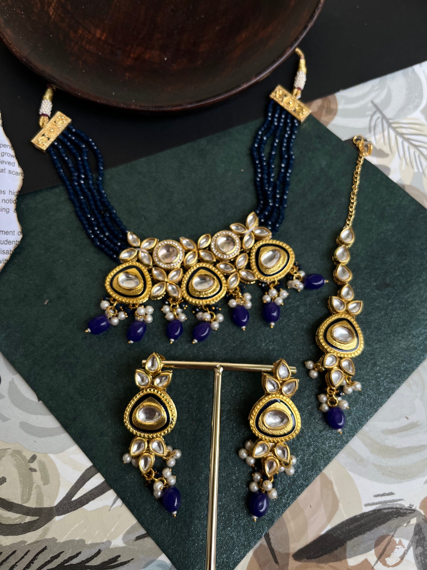 Navy blue Kundan choker